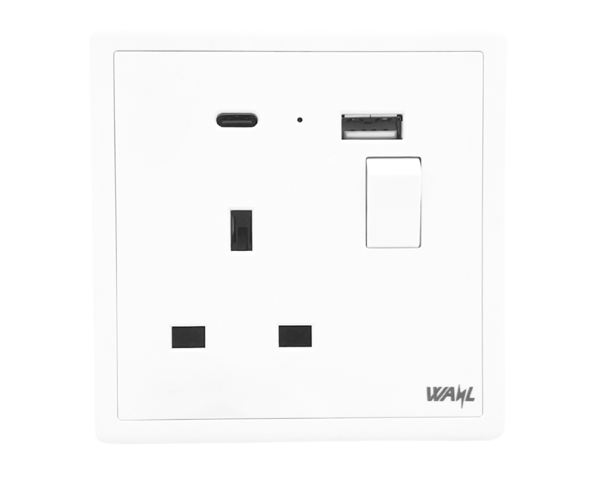 SWITCH SOCKET 1G 13A + NEON WITH USB TYPE A & C FAST CHARGER (Aigia Series) - Image 1