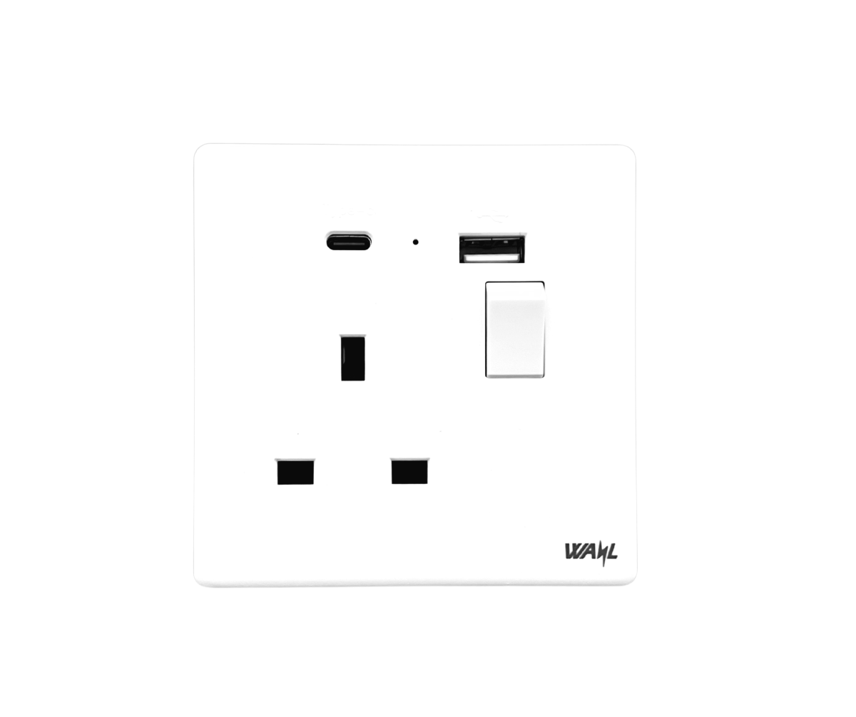 3 SWITCH SOCKET 1G 13A + NEON WITH USB TYPE A & C FAST CHARGER (Arora Series) - Image 1