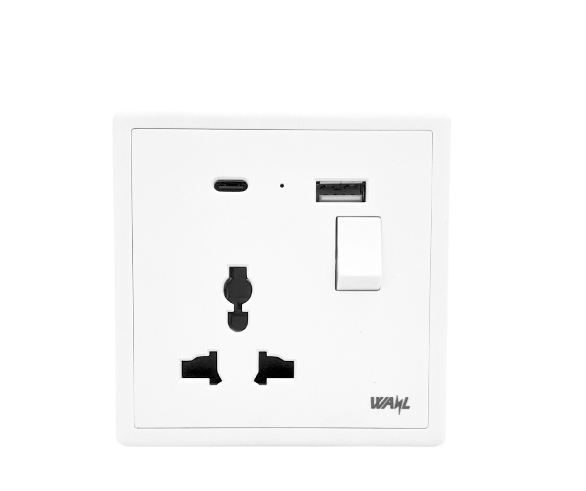 SWITCH SOCKET 1G UNIVERSAL + NEON WITH USB TYPE A & C FAST CHARGER (Aigia Series) - Image 1