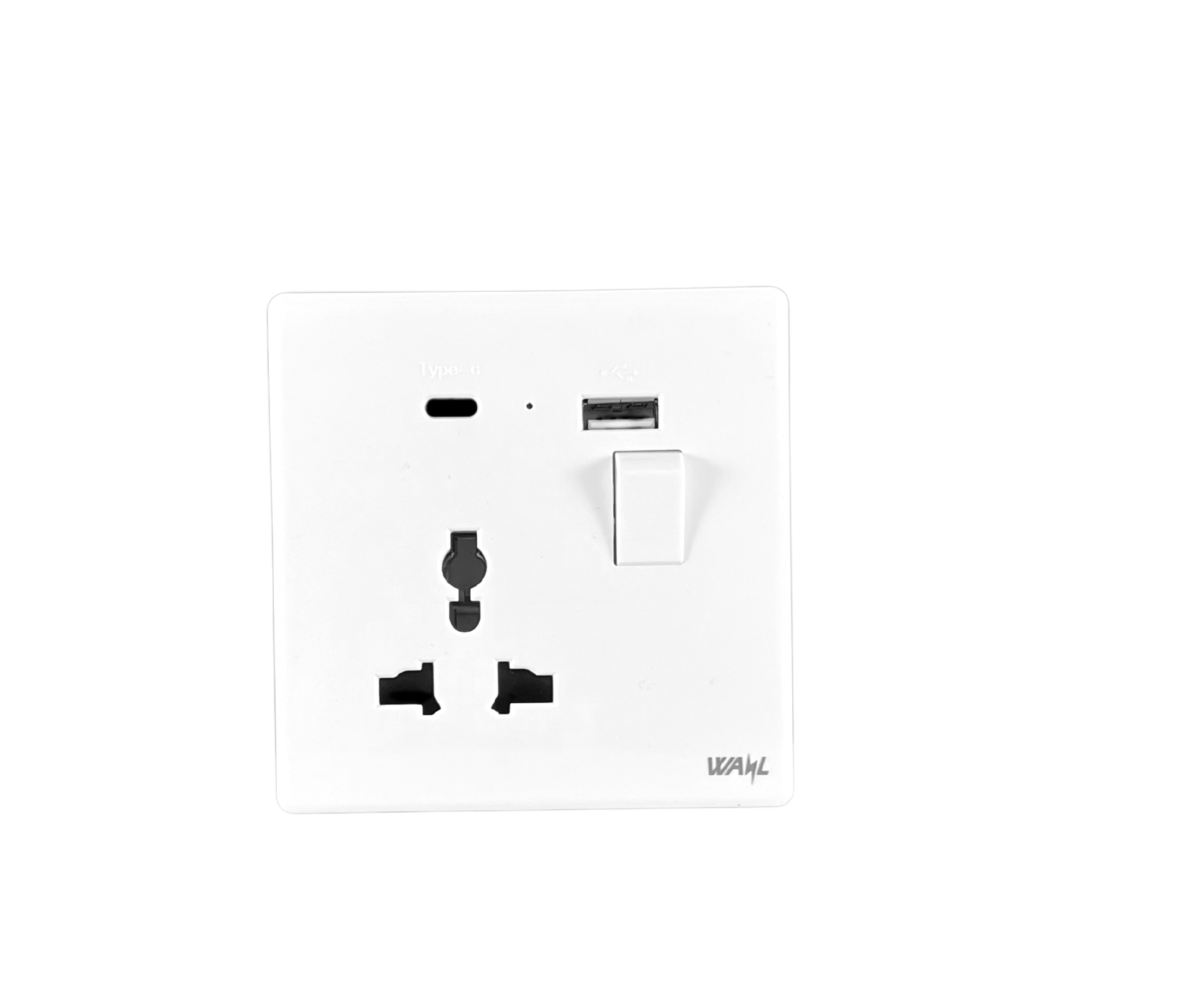 4 SWITCH SOCKET 1G UNIVERSAL + NEON WITH USB TYPE A & C FAST CHARGER (Arora Series) - Image 1