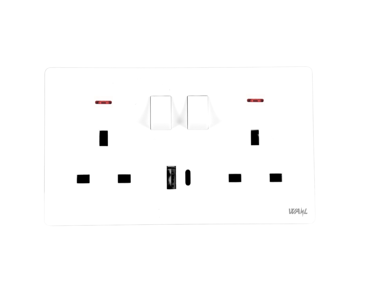 7 SWITCH SOCKET 2G 13A + NEON WITH USB TYPE A & C FAST CHARGER (Arora Series) - Image 1