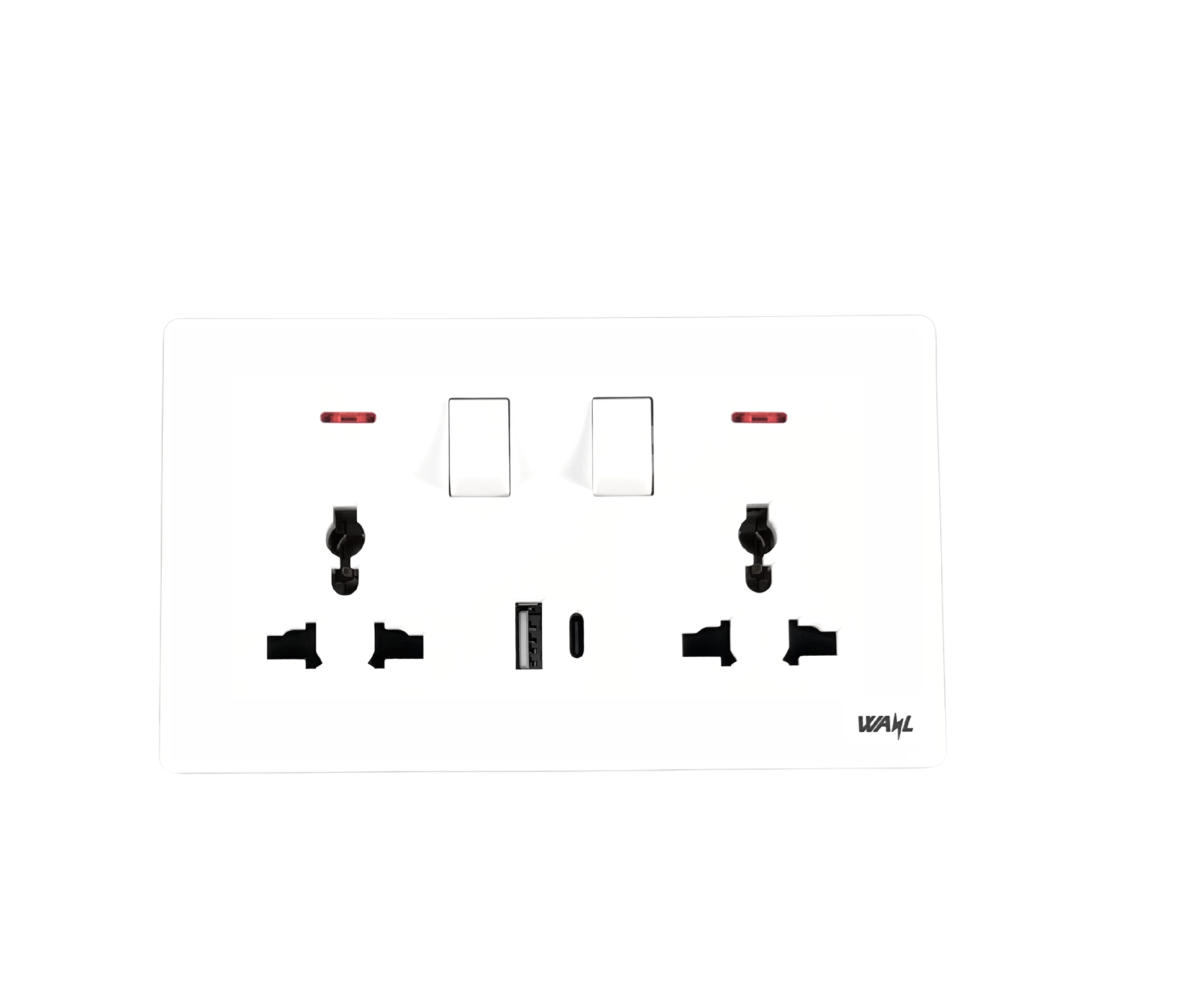 8 SWITCH SOCKET 2G UNIVERSAL + NEON WITH USB TYPE A & C FAST CHARGER (Arora Series) - Image 1